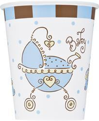 Printed Cups - Baby Pram Blue Pk 8