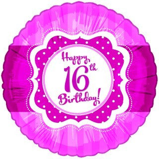 Foil Balloon 18" - Happy 16th Birthday Perfectly Pink