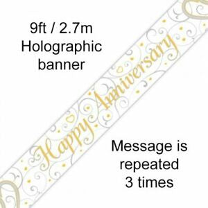 Foil Banner - Happy Anniversary Gold & Silver Hearts