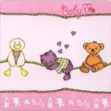 Printed Lunch Napkins - Baby Animals Pink pk 20