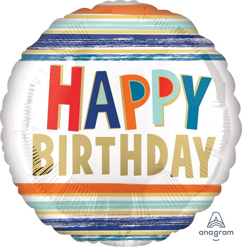 Foil Balloon 18" - Happy Birthday Man Letters & Stripes