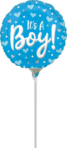Foil Balloon 9"-  Anagram Microfoil 22cm It's A Boy Hearts and Dots
