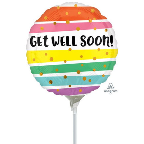 Foil Balloon 9'' - Get Well Soon Bold stripes - Air fill