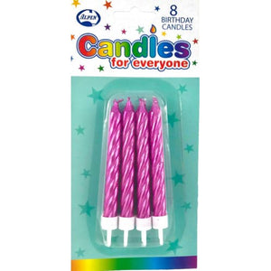 Birthday Candle - Metallic Hot Pink Jumbo Candles with holders P8