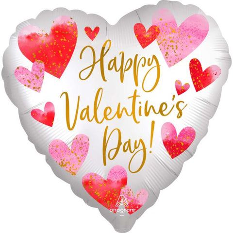 Foil Balloon Heart Shape - Happy Valentine's Day Satin Watercolour
