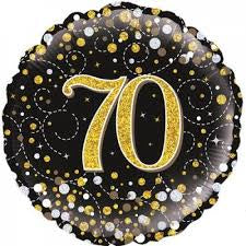 Foil Balloon 18" - 70th Sparkling Fizz BD Black and Gold