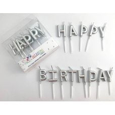 Cake Candle - Happy Birthday Pick Candles Metallic Silver