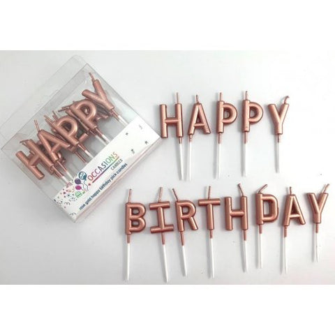 Cake Candle - Happy Birthday Pick Candles Metallic Rosegold