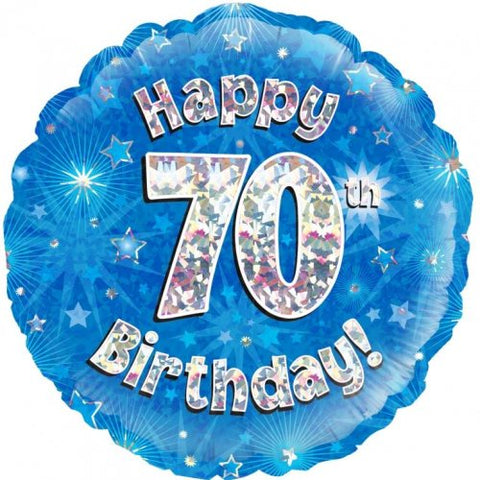 Foil Balloon 18" - Happy 70th Birthday Blue Holographic