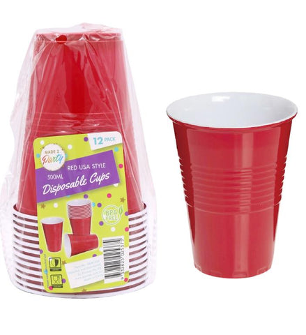 Red Cup - Plastic Cup Red 500ml Pk12