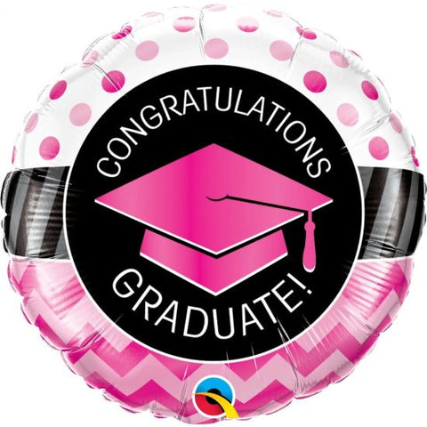 Foil Ballon 18" - Graduate Pink Chevron Dots