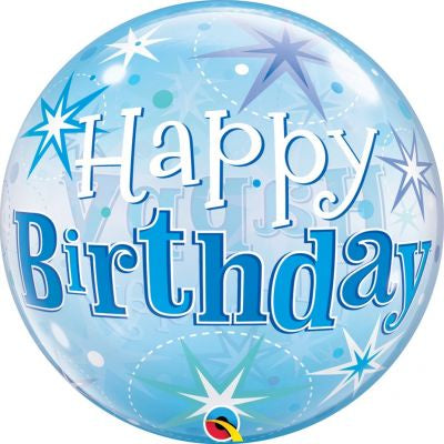 Bubble Balloon 22" - Qualatex Bubble Blue Starburst Sparkle Happy Birthday