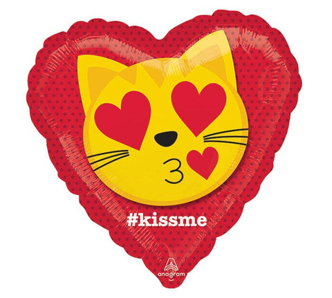 Foil Balloon 17" - Cat Emoji Kiss Me (Heart-shaped)