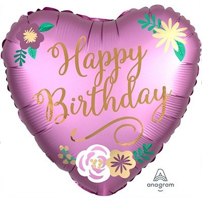 Foil Balloon 18" - 45cm Standard Satin XL Happy Birthday Satin Flowers