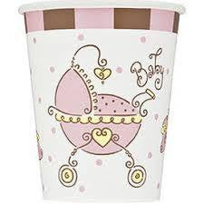 Printed Paper Cups - Baby Pram Pink Pk 8