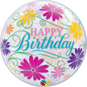 Bubble Balloon 22" -  Birthday Flowers & Filigree