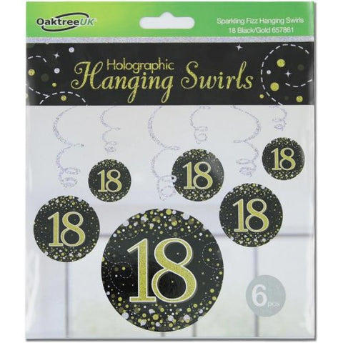 Hanging Swirl - Sparkling Fizz 18st Black/Gold Pack 6