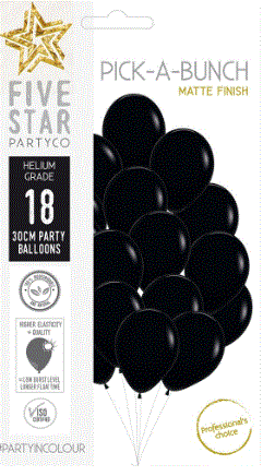 Latex Balloon 12" - Matte Black 30cm Balloon 18pk