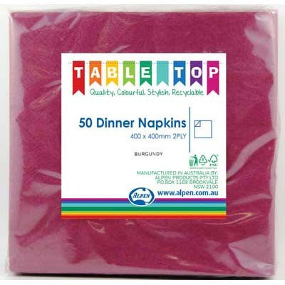 Dinner Napkins - Burgundy 2 Ply Pk50