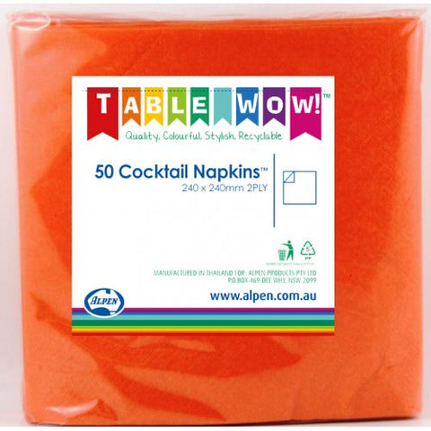 Napkins Cocktail - Orange 2PLY Pk50