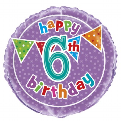 Foil Balloon 18" - Happy 6th Birthday Polka Dot
