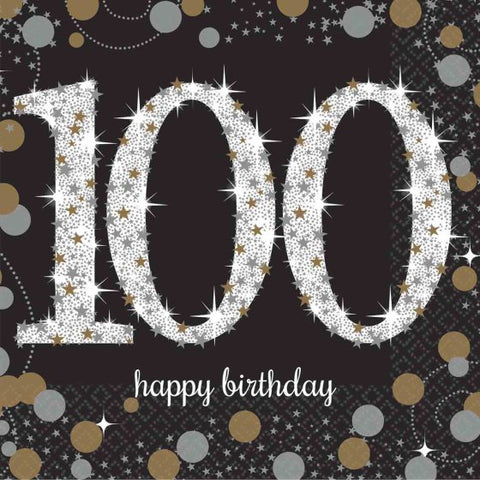 Napkins - Sparkling Celebration Happy Birthday Beverage Napkins 100th