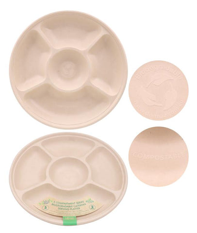 ECO Biodegradable Tray - Round  Catering 5 Section 35CM 2PK