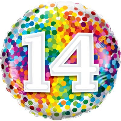 Foil Balloon 18" - 14th Rainbow Confetti
