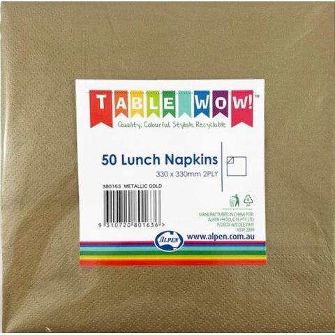 Lunch Napkins - Metallic Gold 2 Ply Pk50