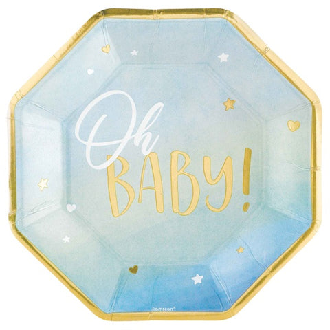 Paper Plates - Oh Baby Boy Shaped Metallic Paper Plates