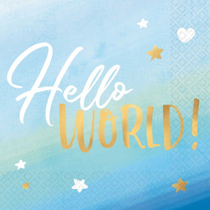 Lunch Napkins - Oh Baby Boy Hello World Hot Stamped