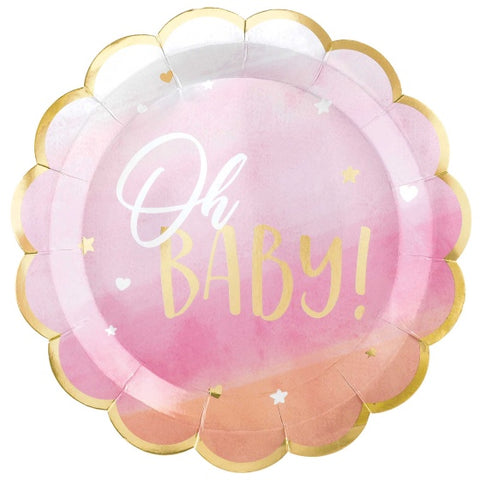 Paper Plates - Oh Baby Girl Shaped Metallic Paper Plates