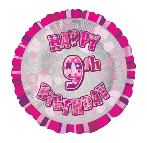 Foil Balloon 18" - Happy 9th Birthday Pink