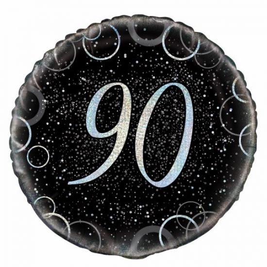 Foil Balloon 18" - Black & Silver 90th Birthday