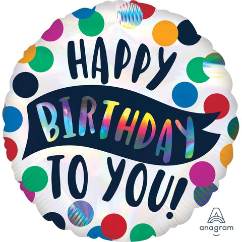 Foil Ballloon 18" - Time to Party Happy Birthday To You Holographic Iridescent