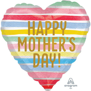 Foil Balloon 18" - Happy Mother's Day Satin Infused Stripes (Heart-shaped)