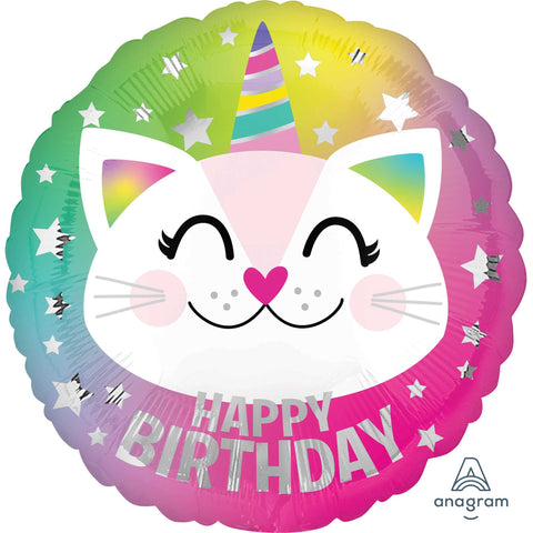 Foil Balloon 18" - 45cm Standard HX Happy Birthday Caticorn Cat Unicorn