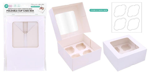 Cup Cake Box - White Window 4 Cup Cake Sections