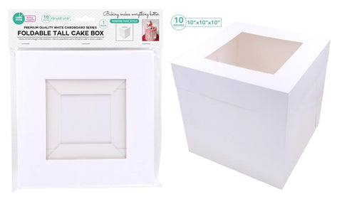 Cake Box - Tall White Cardboard Cake Box & Window 10"