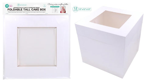 Cake Box - Tall White Cardboard Box & Window 12"