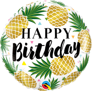 Foil Balloon 18" - Happy Birthday With Golden Pineapples