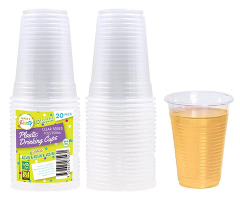 Drinking Cups - Clear Plastic 20PK Reusable