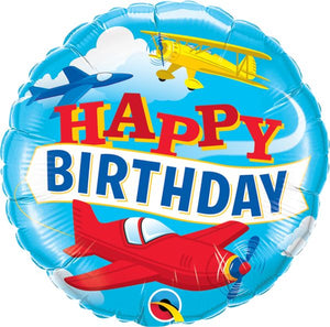 Foil Balloon 18" - Happy Birthday Airplanes