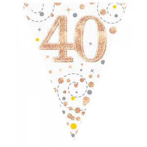 Flag Bunting - 40th Sparkling Fizz Birthday Rose Gold