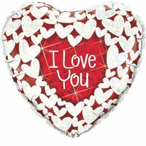 Foil Balloon 36" - I Love You Glitter Hearts