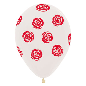 Sempertex 12" Latex - Printed Red Roses on Crystal Clear Latex Balloons