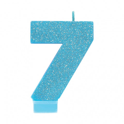 Candle - #7 Blue Glitter Numeral Candle