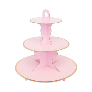 Cupcake Stand - Solid Pink & Gold Edging 3 Tier
