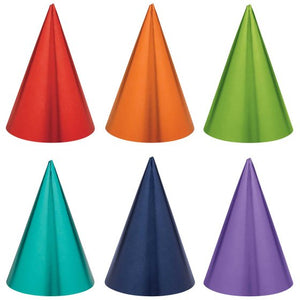 Party Cone Hats - Foil Rainbow Colours