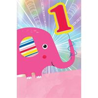 Birthday Card - 1st Pink Elephant